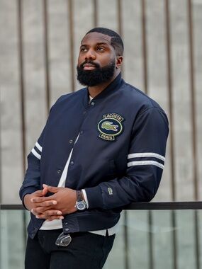 Lacoste Navy Bomber Jacket with Crest Patch